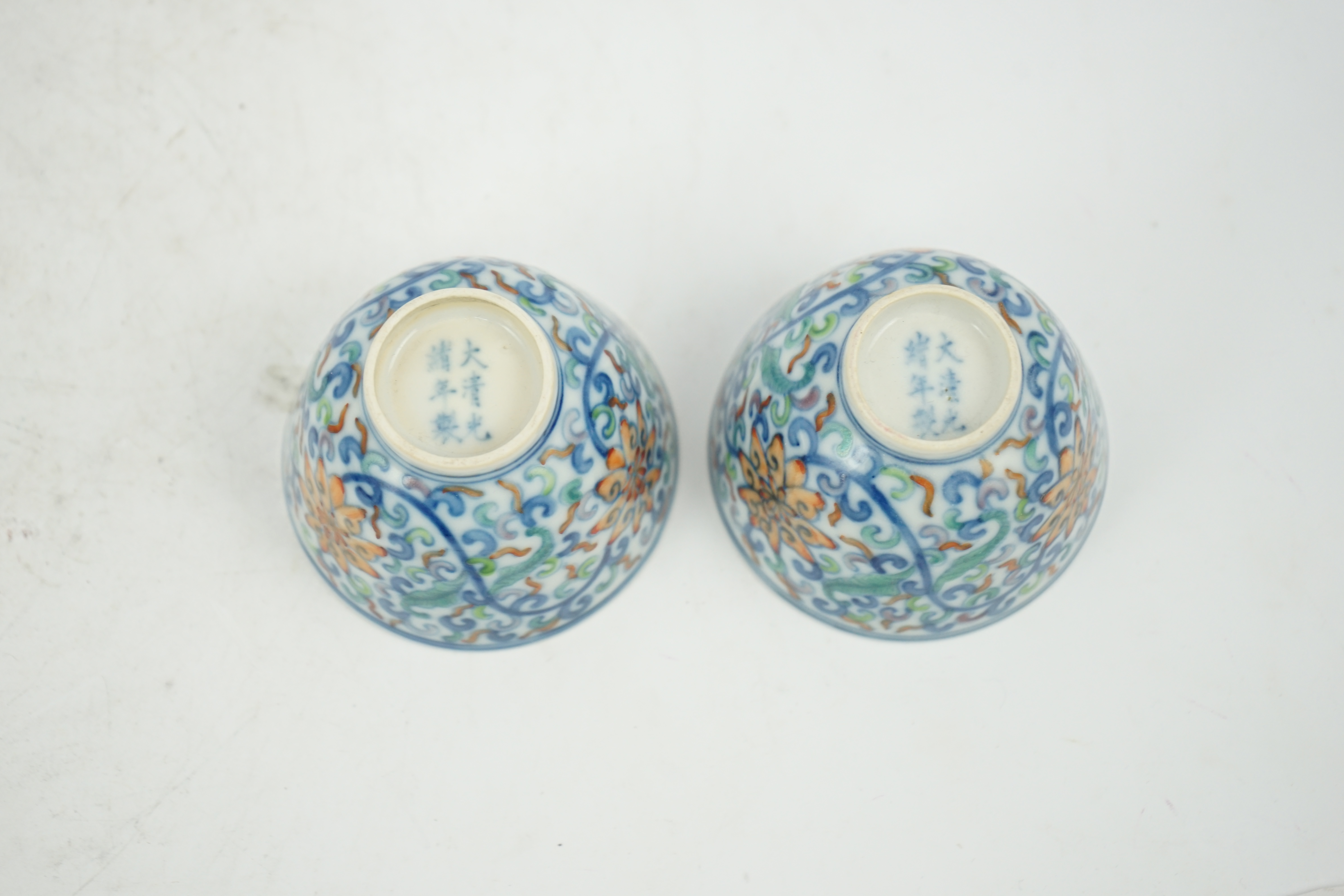 A pair of Chinese doucai cups, Guangxu mark and period (1875-1908)